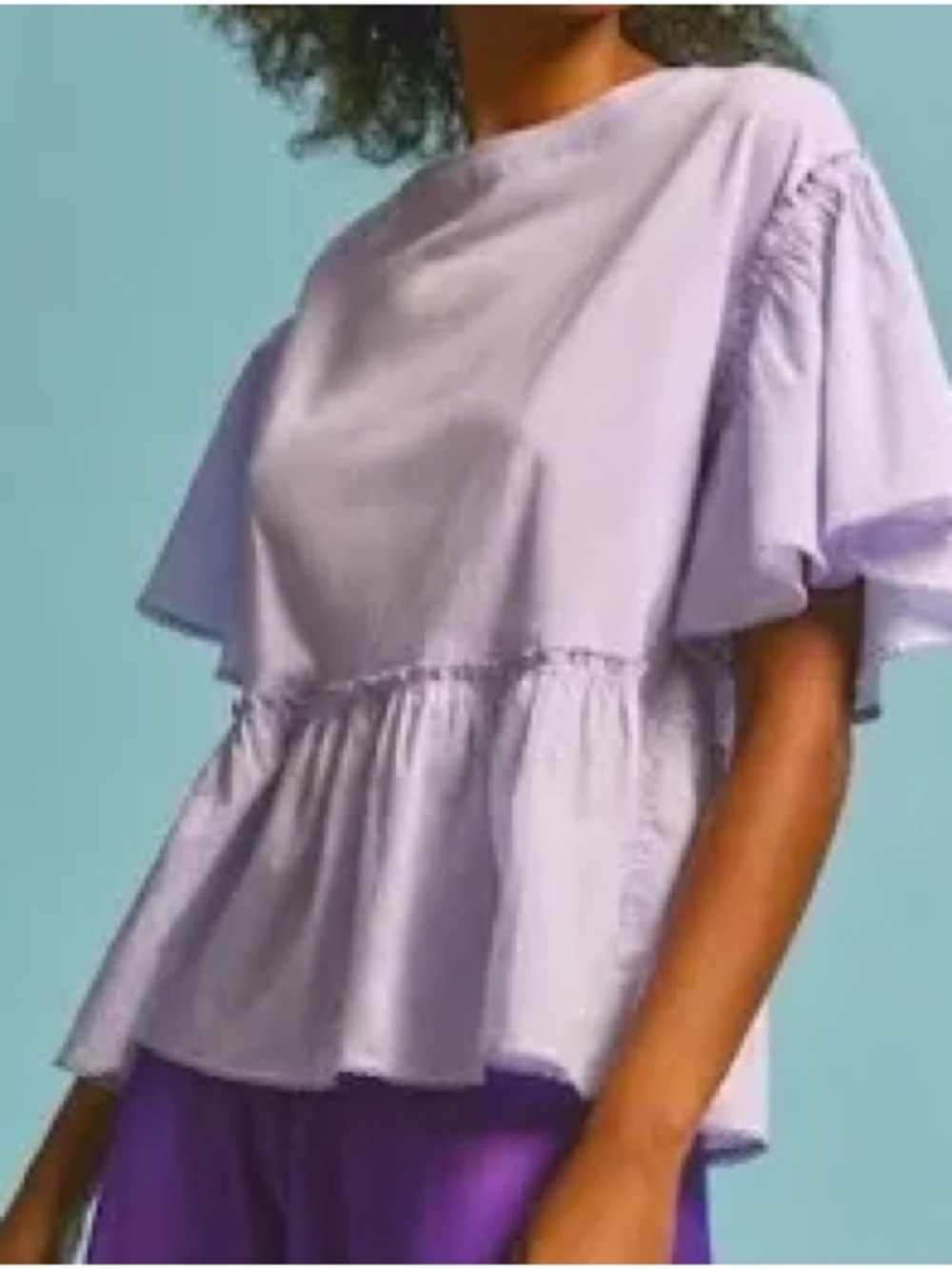 Anthropologie Light Lavender Peplum Sleeve Top